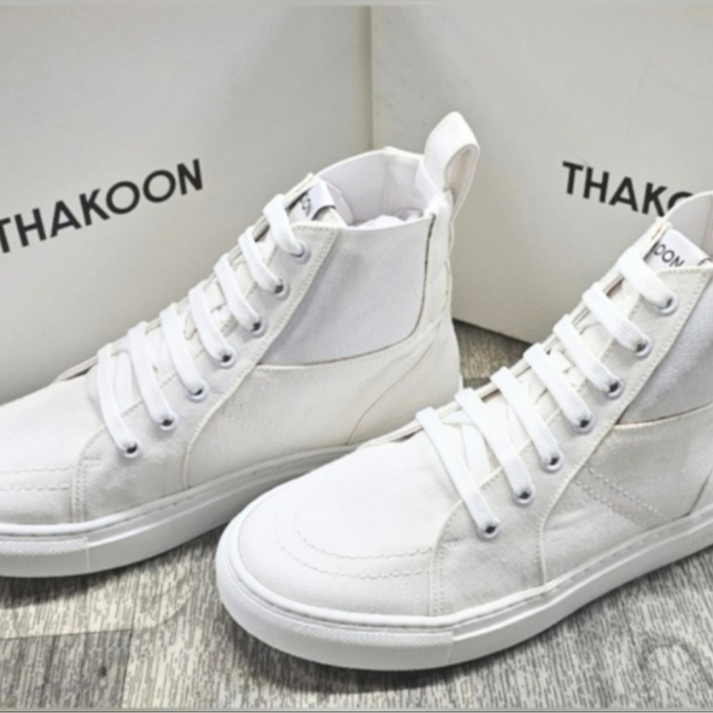 Thakoon White Elastic Pull On Lace High-Top Sneakers - Picture 5 of 11